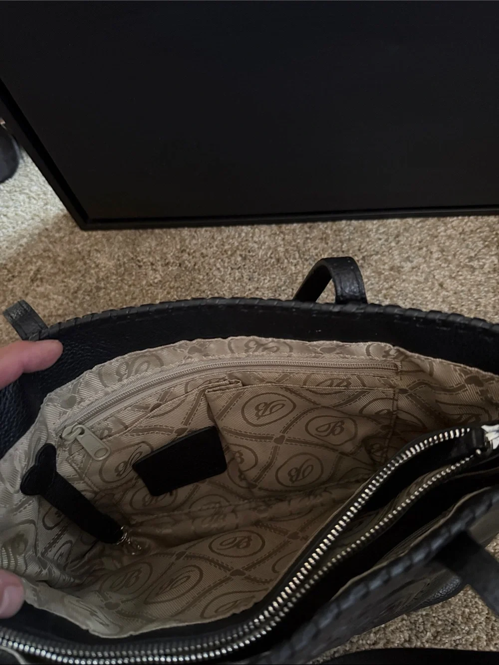 Brighton Black Leather Tote with Embossed Medallion